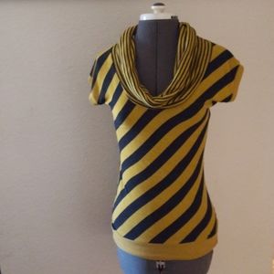 Striped black and yellow top.
